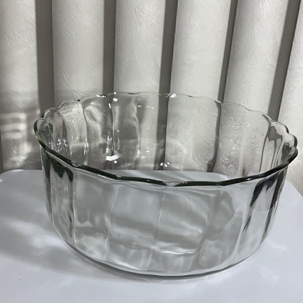 Bowl Vintage Large Clear Ribbed Glass Dining Serving Entertaining Kitchen Bowl